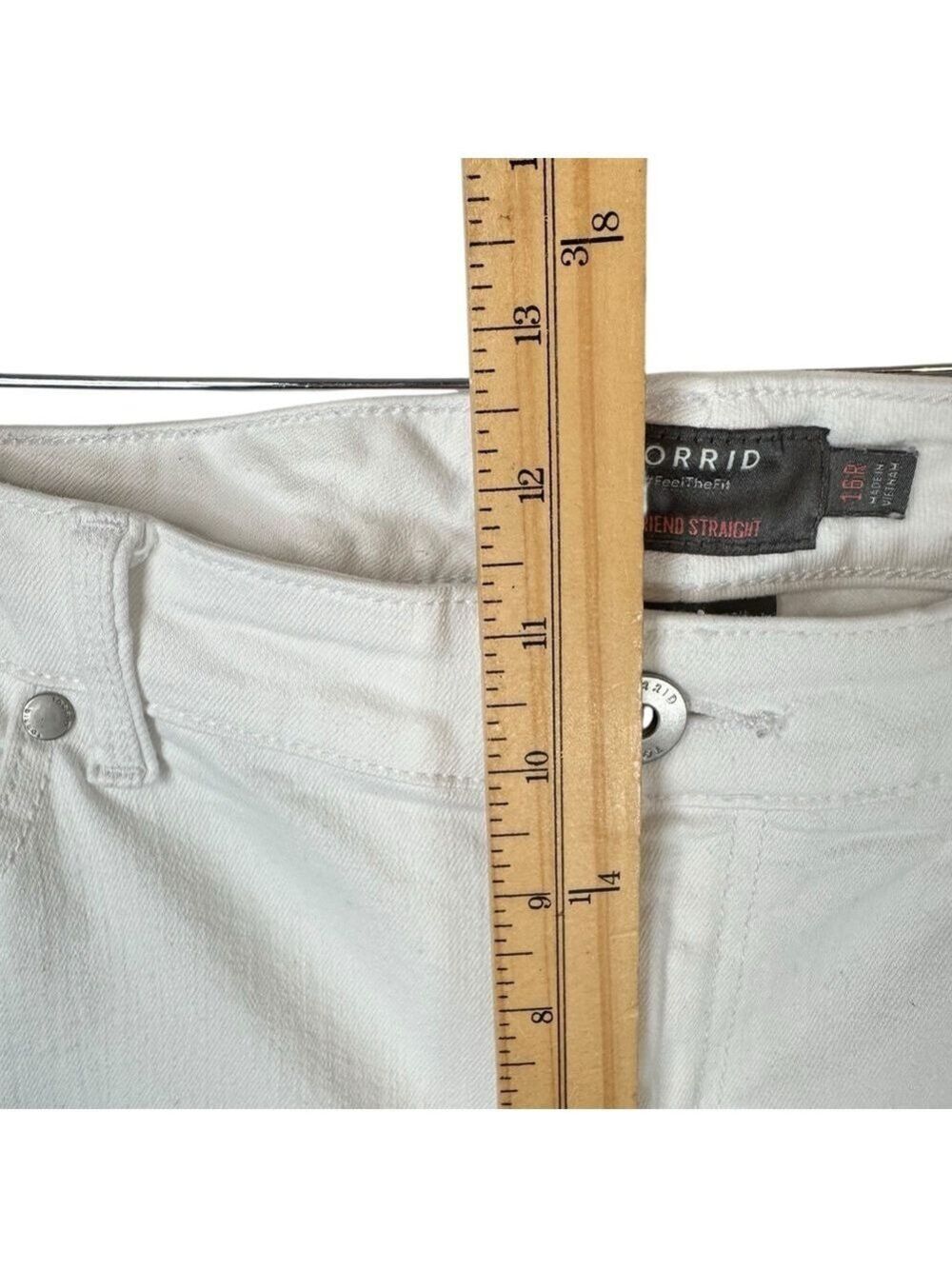 Torrid White Distressed Denim Jeans Size 16R Ripped Stretch Mid Rise Softcore - Picture 12 of 13